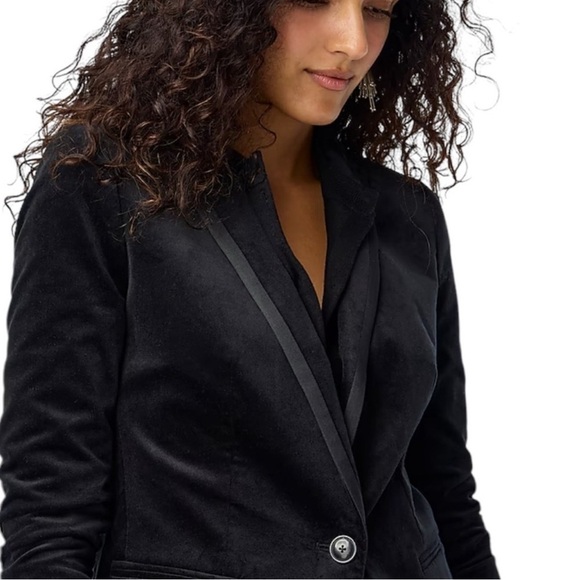 NWT J. Crew Petite Black Piped Ribbon trimmed velvet one-button blazer 6P - Picture 3 of 8